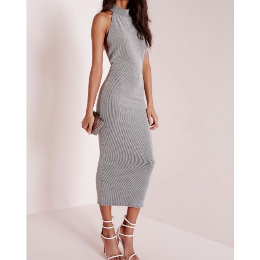 Silver High neck midi dress
